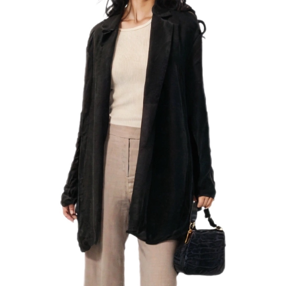 Eileen Fisher Black Blazer Oversized Open Front Linen Jacket Size Small - Picture 1 of 7